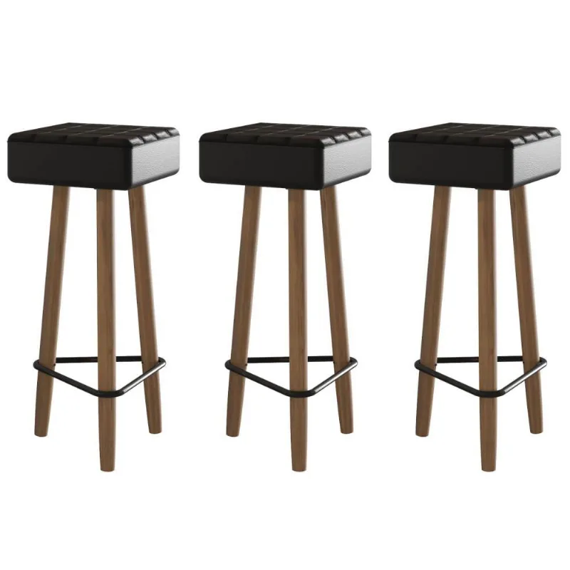 Conjunto de 3 Banquetas Quadradas 3 Pés Preta