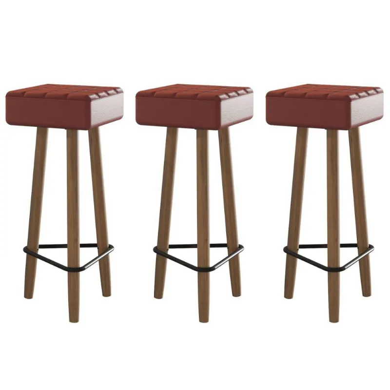 Conjunto de 3 Banquetas Quadradas 3 Pés Vermelha
