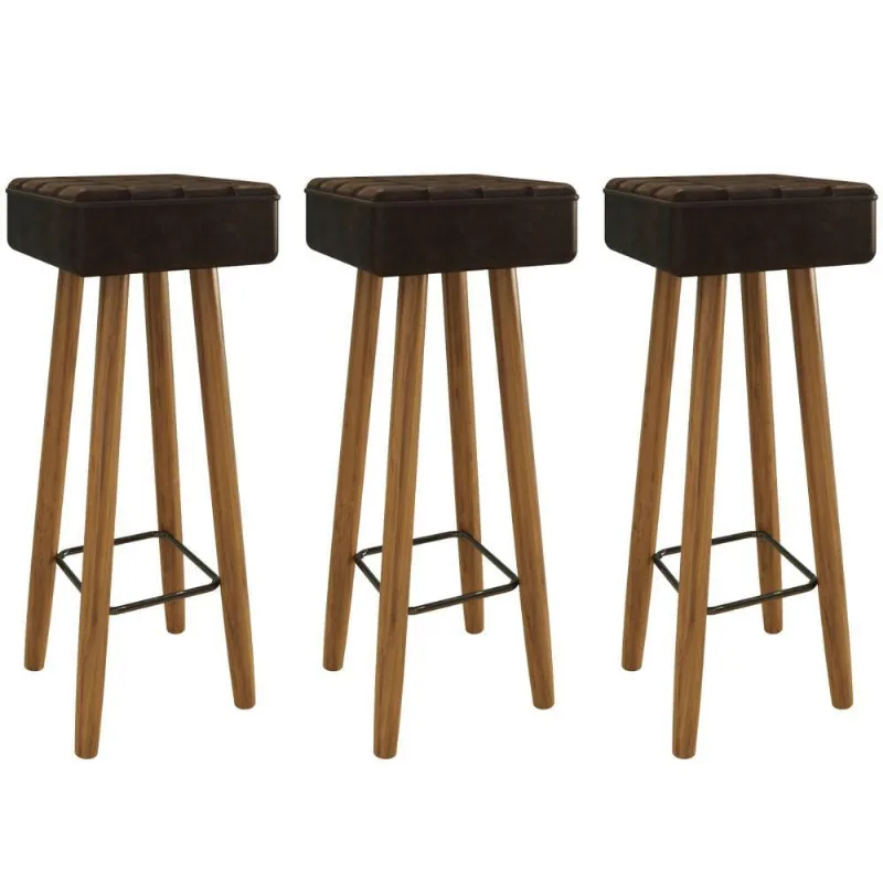 Conjunto de 3 Banquetas Quadradas 4 Pés Marrom