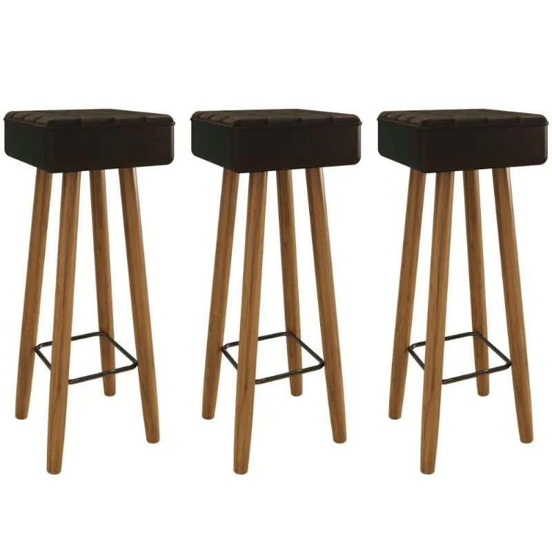 Conjunto de 3 Banquetas Quadradas 4 Pés Preta
