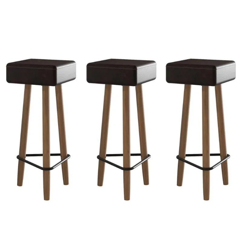 Conjunto de 3 Banquetas Quadradas 3 Pés Marrom