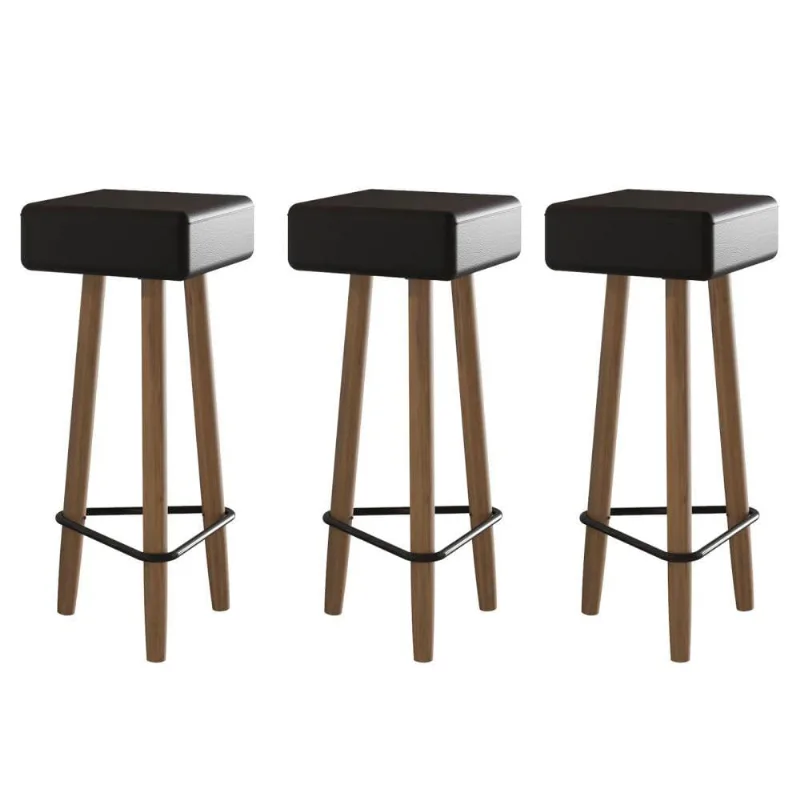 Conjunto de 3 Banquetas Quadradas 3 Pés Preta