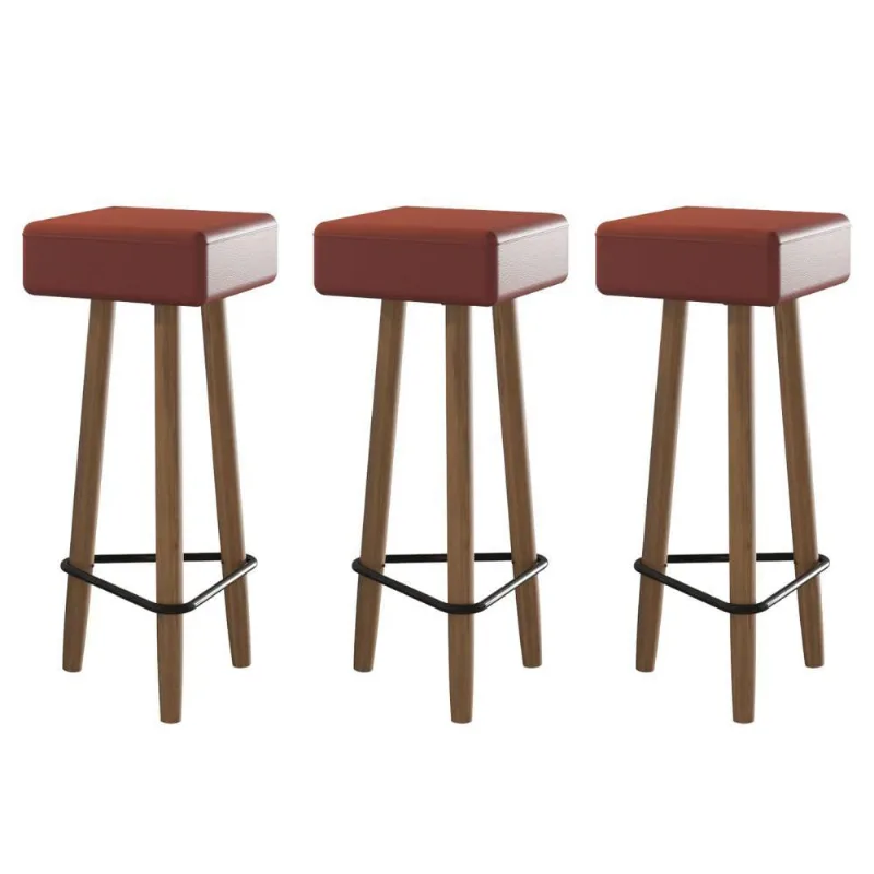 Conjunto de 3 Banquetas Quadradas 3 Pés Vermelha