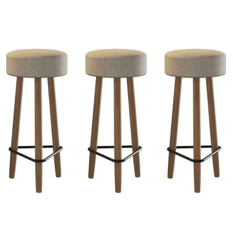 Conjunto de 3 Banquetas Redondas 3 Pés Assento Liso Bege