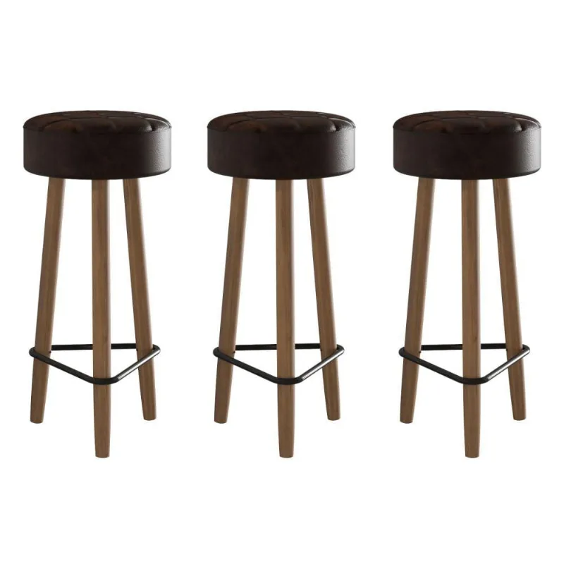 Conjunto de 3 Banquetas Redondas 3 Pés Marrom