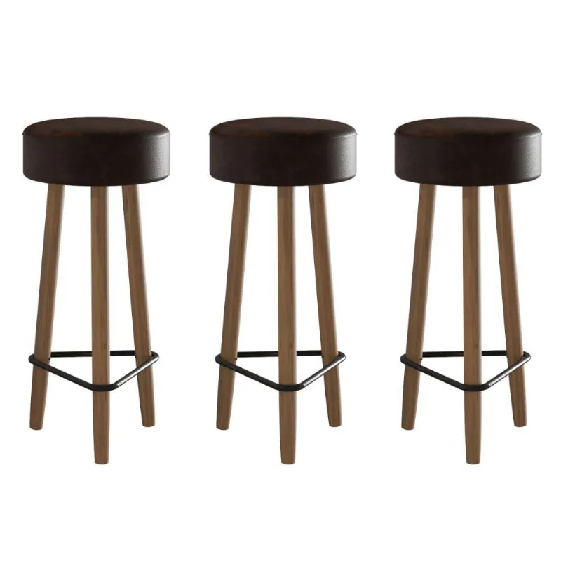 Conjunto de 3 Banquetas Redondas 3 Pés Marrom