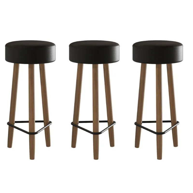 Conjunto de 3 Banquetas Redondas 3 Pés Preta