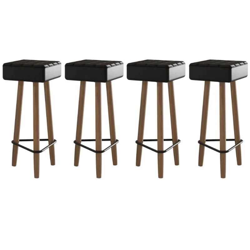 Conjunto de 4 Banquetas Quadradas 3 Pés Preta