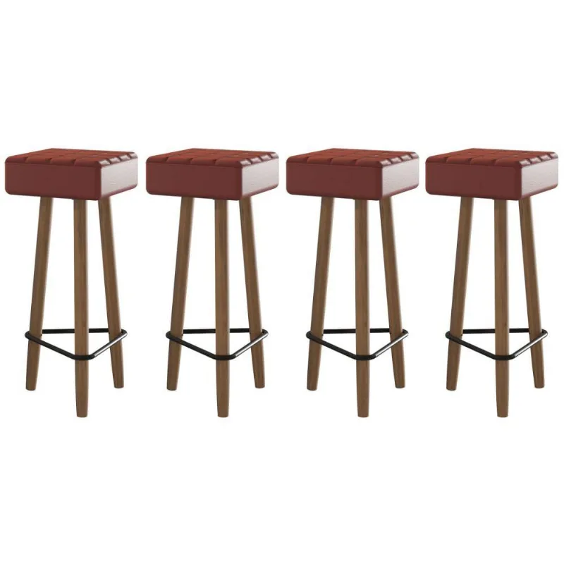 Conjunto de 4 Banquetas Quadradas 3 Pés Vermelha