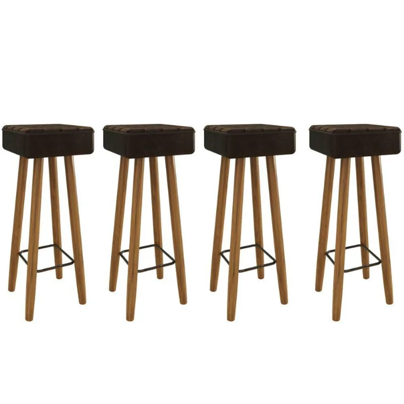 Conjunto de 4 Banquetas Quadradas 4 Pés Marrom