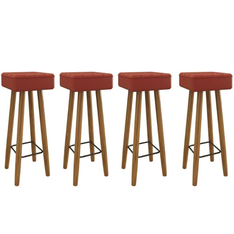 Conjunto de 4 Banquetas Quadradas 4 Pés Vermelha
