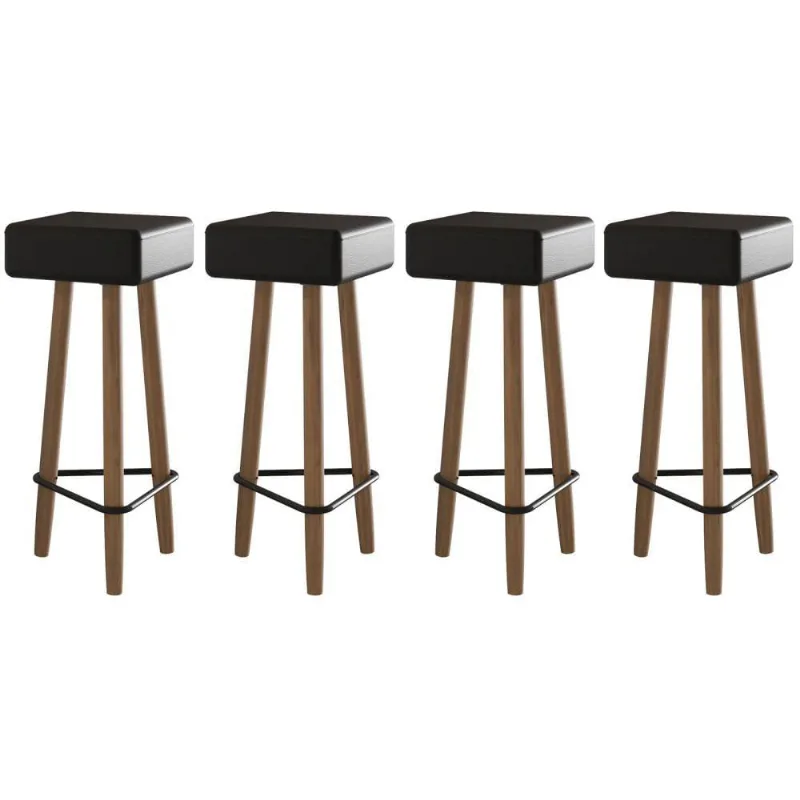 Conjunto de 4 Banquetas Quadradas 3 Pés Preta