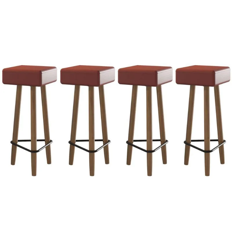 Conjunto de 4 Banquetas Quadradas 3 Pés Vermelha