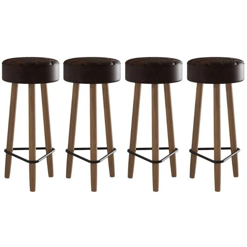 Conjunto de 4 Banquetas Redondas 3 Pés Marrom