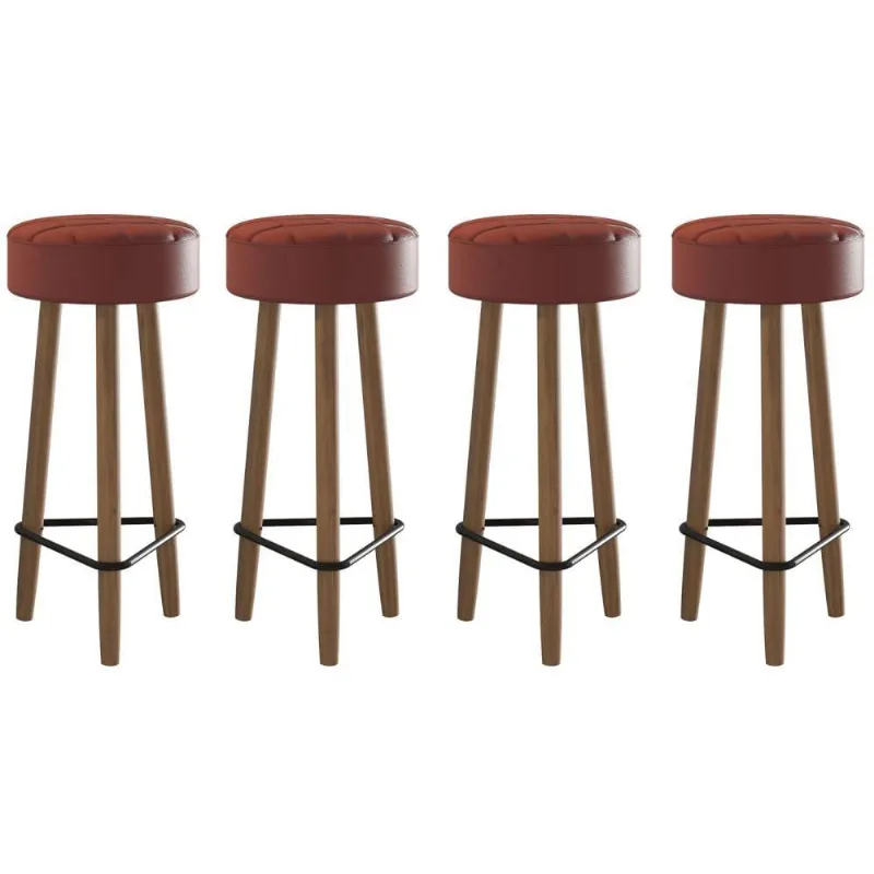 Conjunto de 4 Banquetas Redondas 3 Pés Vermelha