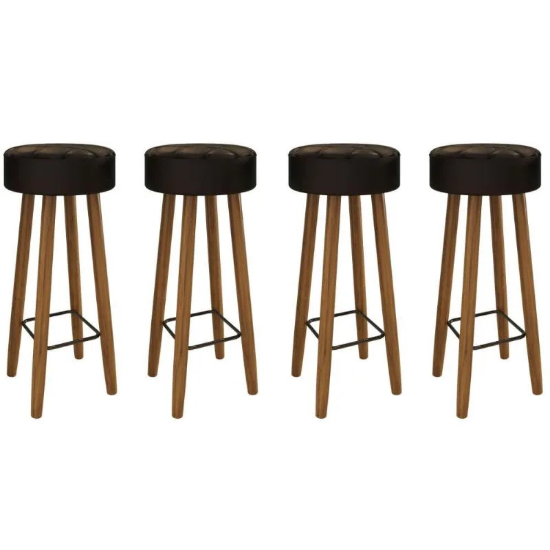 Conjunto de 4 Banquetas Redondas 4 Pés Preta