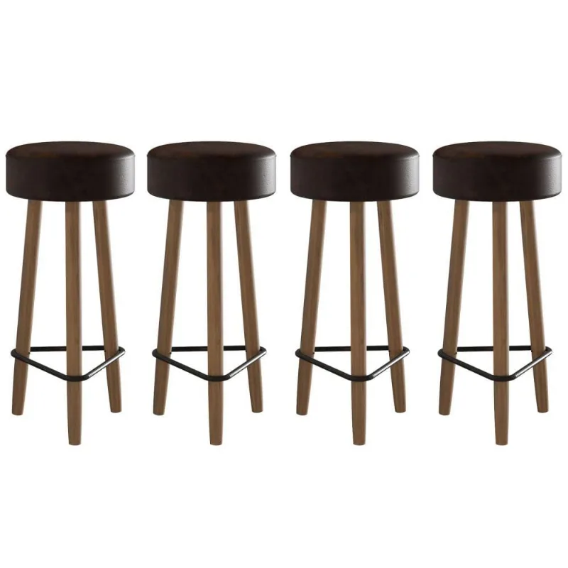 Conjunto de 4 Banquetas Redondas 3 Pés Marrom