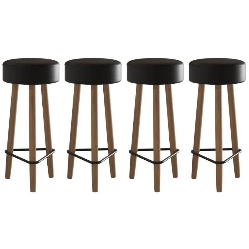 Conjunto de 4 Banquetas Redondas 3 Pés Preta