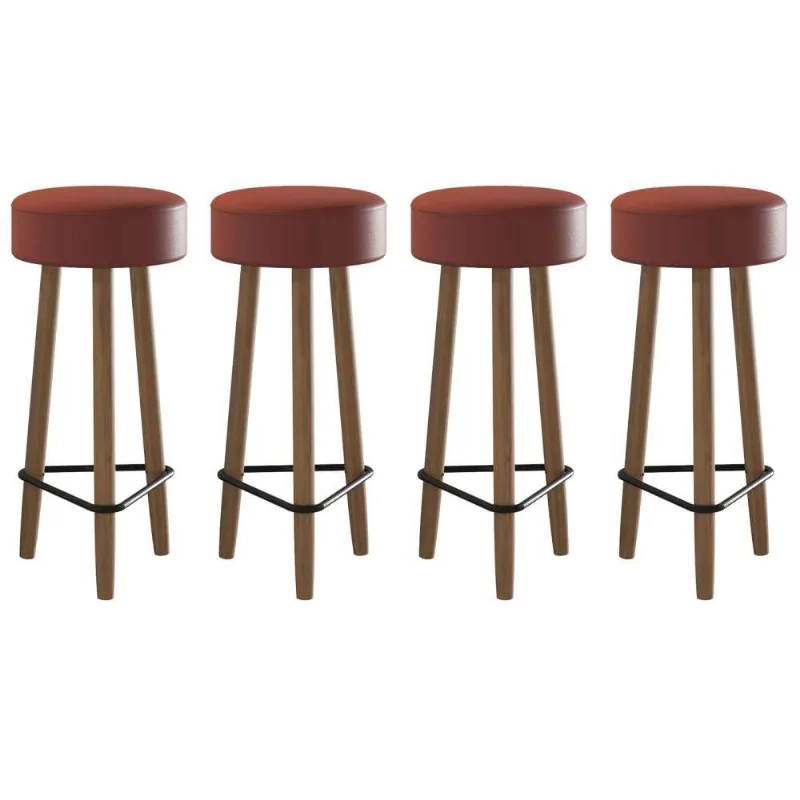 Conjunto de 4 Banquetas Redondas 3 Pés Vermelha