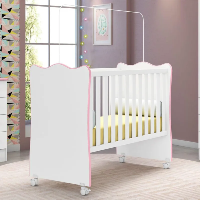 Berço Linha Doce Sonho Branco e Rosa