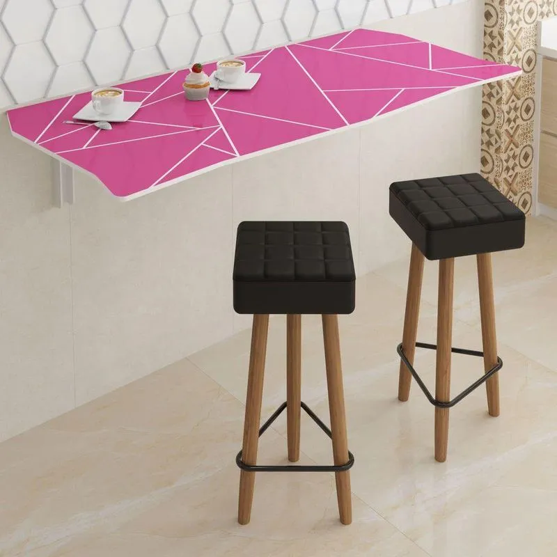 Mesa Dobrável 130cm Linha Lux Com 2 Banquetas Pink Peacock