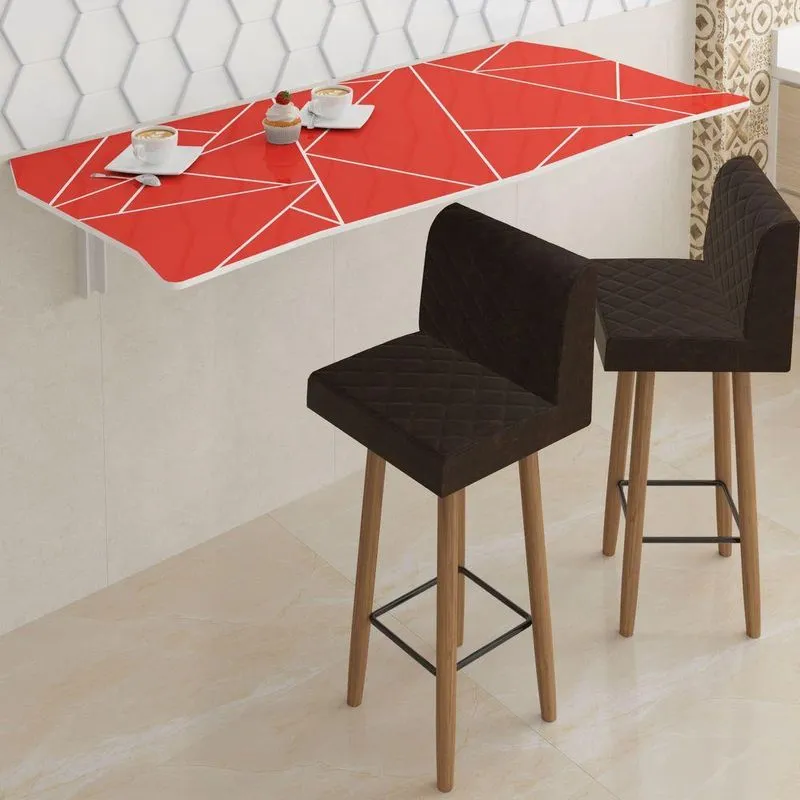 Mesa Dobrável 130cm Linha Lux Com 2 Banquetas Vermelho