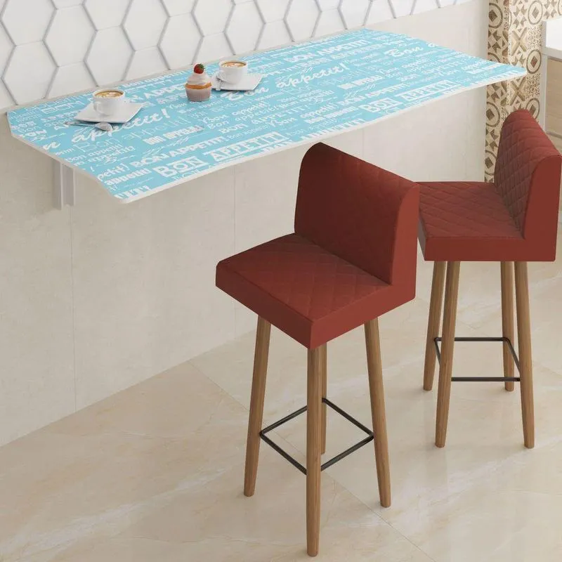 Mesa Dobrável 90cm Linha Apetit Com 2 Banquetas Azul Claro