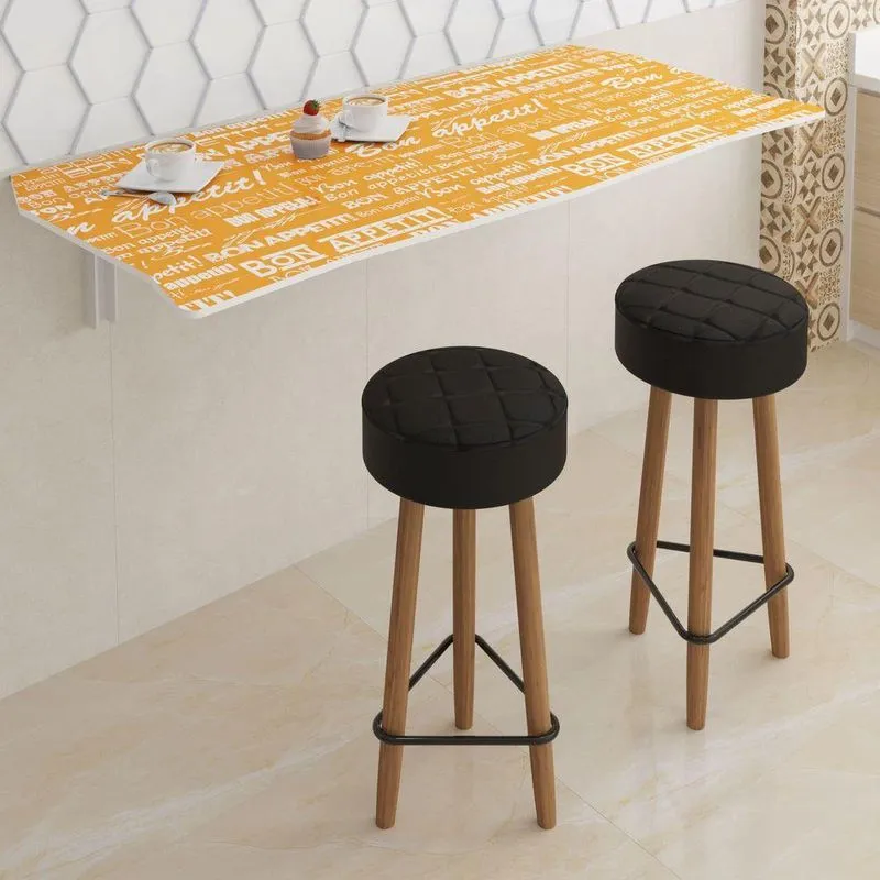 Mesa Dobrável 90cm Linha Apetit Com 2 Banquetas Turmeric