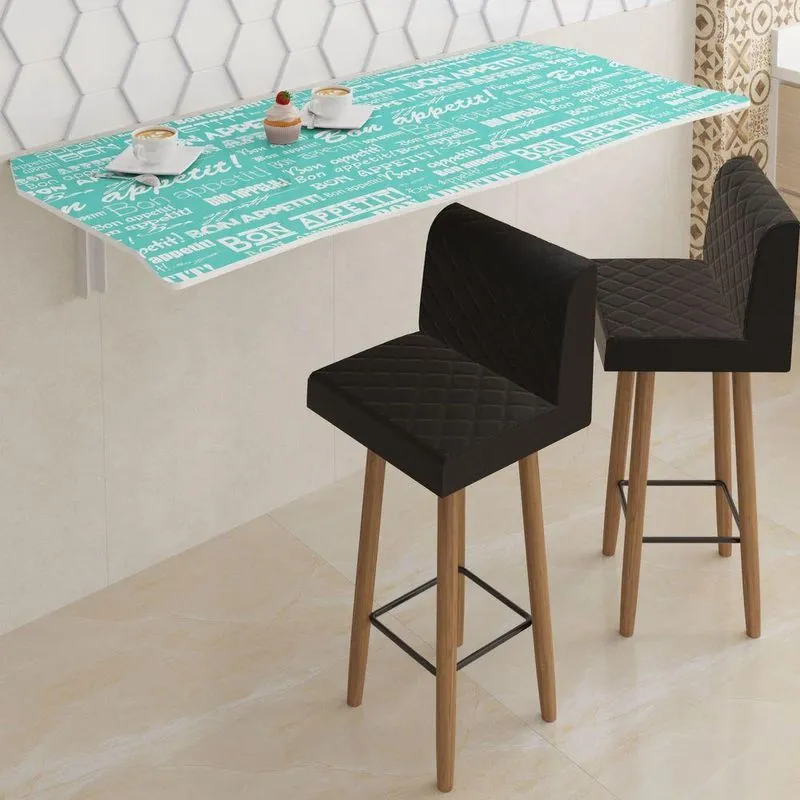 Mesa Dobrável 90cm Com 2 Banquetas Turquesa