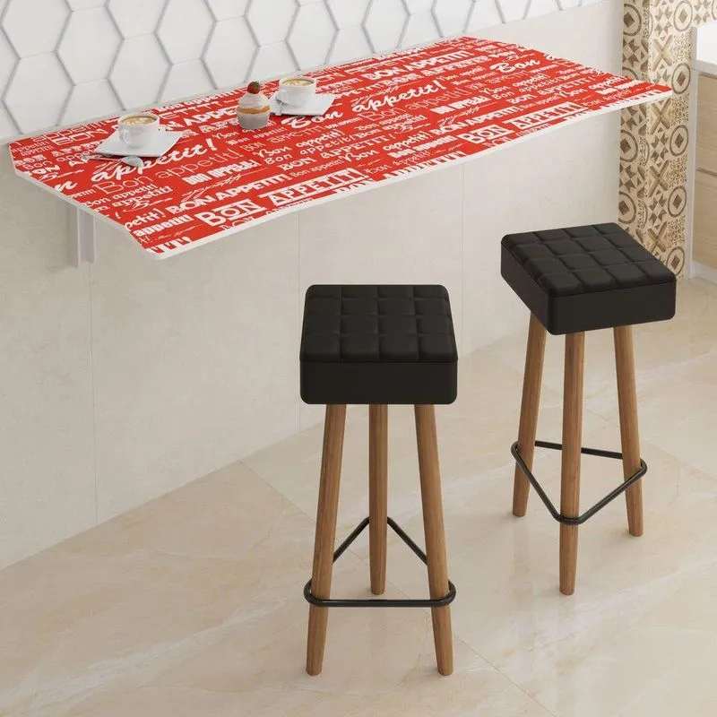 Mesa Dobrável 90cm Linha Apetit Com 2 Banquetas Vermelho