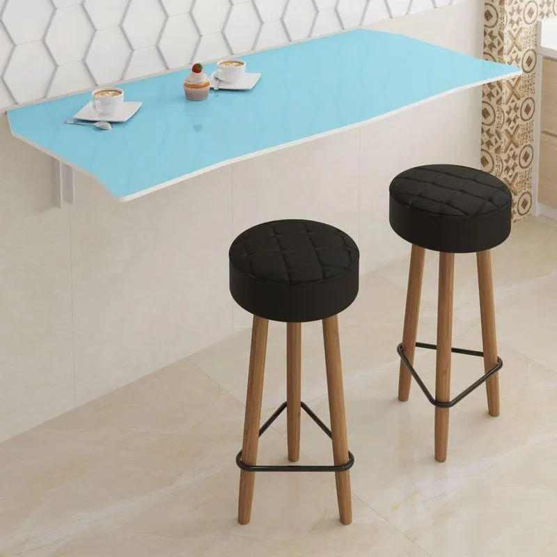 Mesa Dobrável 90cm Linha Flat Com 2 Banquetas Azul Claro