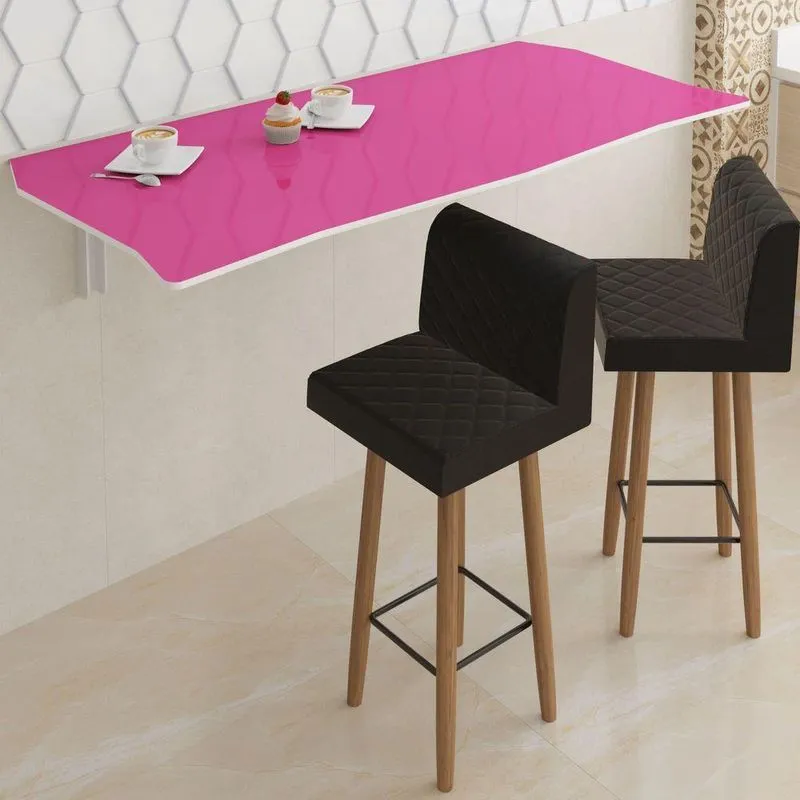Mesa Dobrável 90cm Linha Flat Com 2 Banquetas Pink Peacock