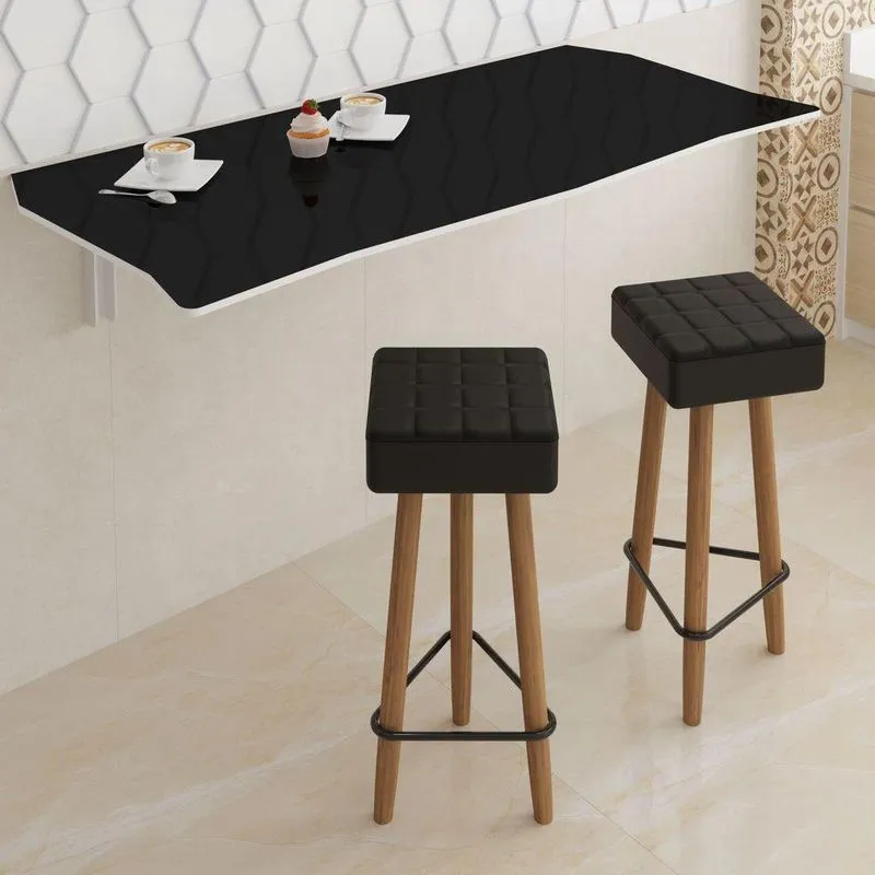 Mesa Dobrável 90cm Linha Flat Com 2 Banquetas Preto