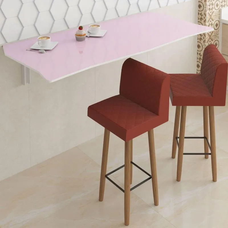 Mesa Dobrável 90cm Linha Flat Com 2 Banquetas Sweet Lilac
