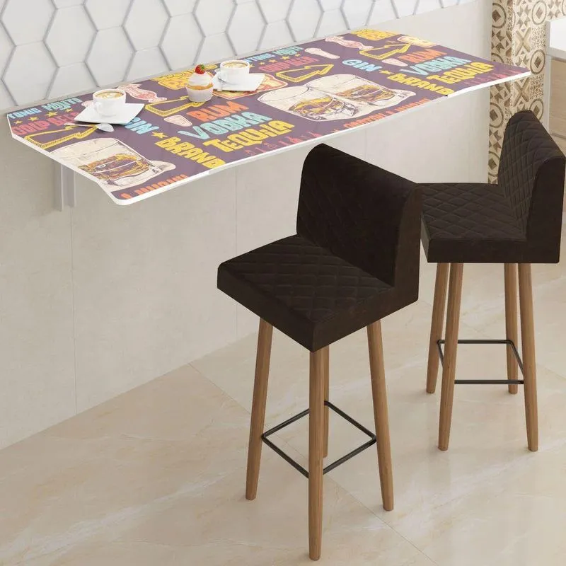 Mesa Dobrável 90cm Linha Impress Com 2 Banquetas Bar