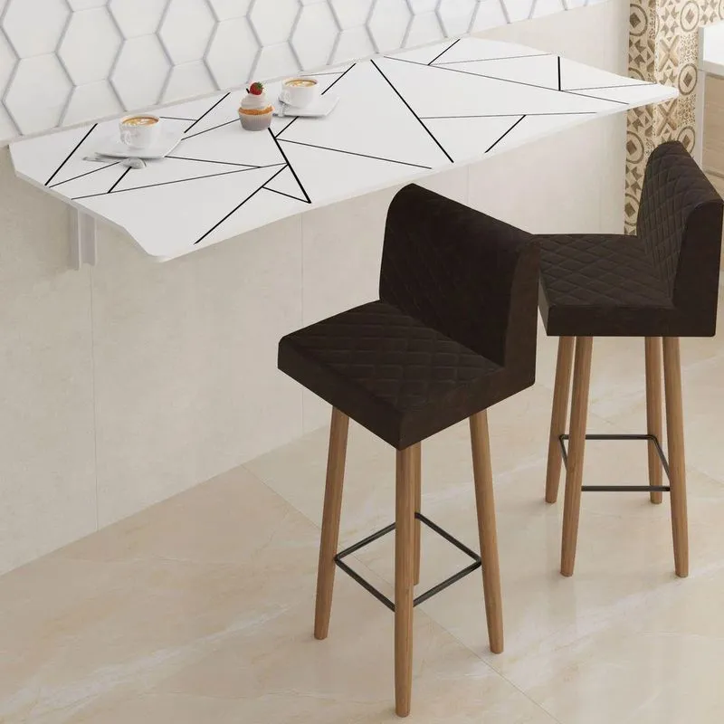 Mesa Dobrável 90cm Linha Lux Com 2 Banquetas Branco