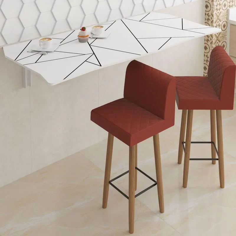 Mesa Dobrável 90cm Linha Lux Com 2 Banquetas Branco