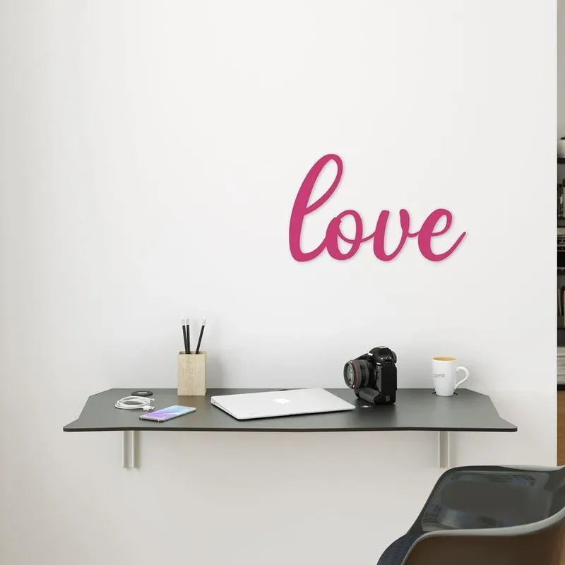 Palavra Decorativa De Parede Em Mdf Love Pink Peacock