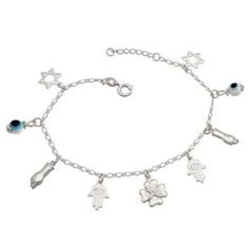 Pulseira Prata 9 Pingentes Proteção