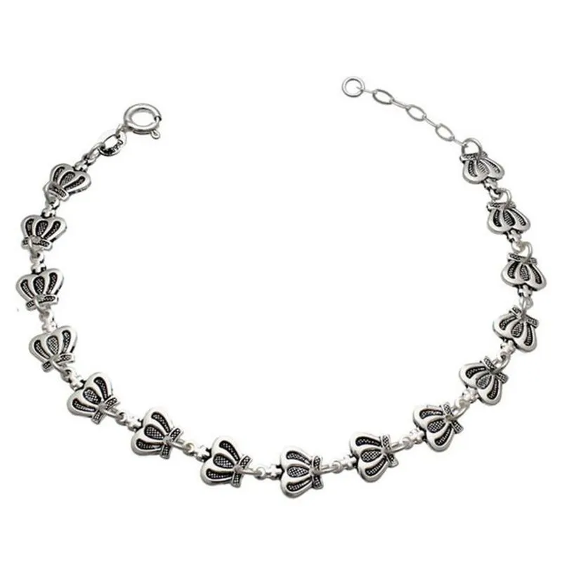 Pulseira Prata Envelhecido 15 Coroas 8Mm E 18 Cm Comprimento