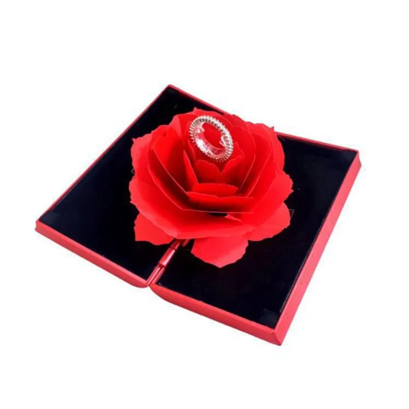 Estojo Vermelho Acrílico Com Rosa Surpresa Para Anel