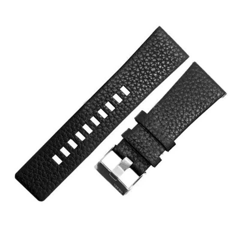 Pulseira Diesel Couro 28Mm Preta Fivela Prateada
