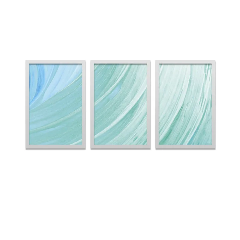 Conjunto Kit 3 Quadros Arte Efeito Blur Moldura Branca