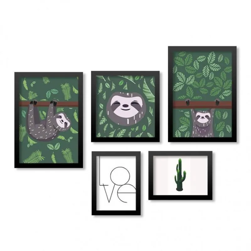 Conjunto 5 Quadros Decorativos Love Preguiças Los Quadros