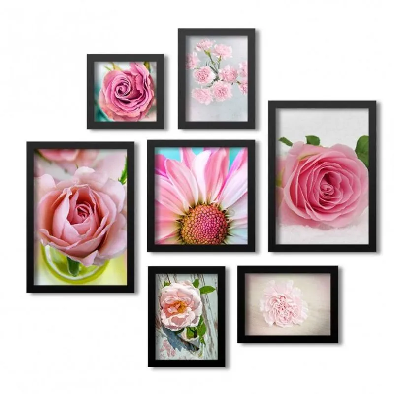 Conjunto 7 Quadros Decorativos Flores Rosas Los Quadros