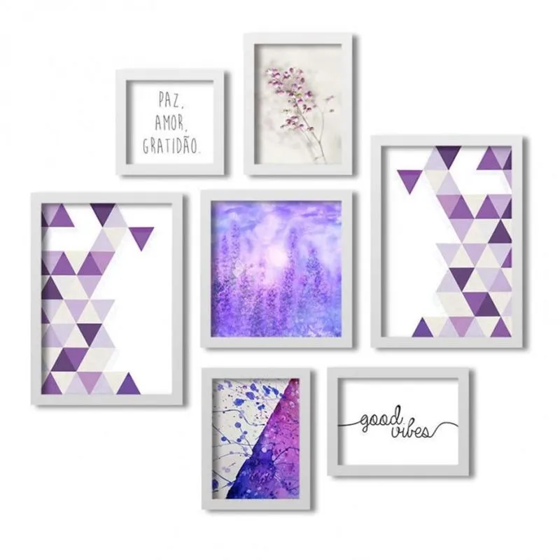 Kit 7 Quadros Grande Decorativos Abstrato Roxo Frases Los Quadros