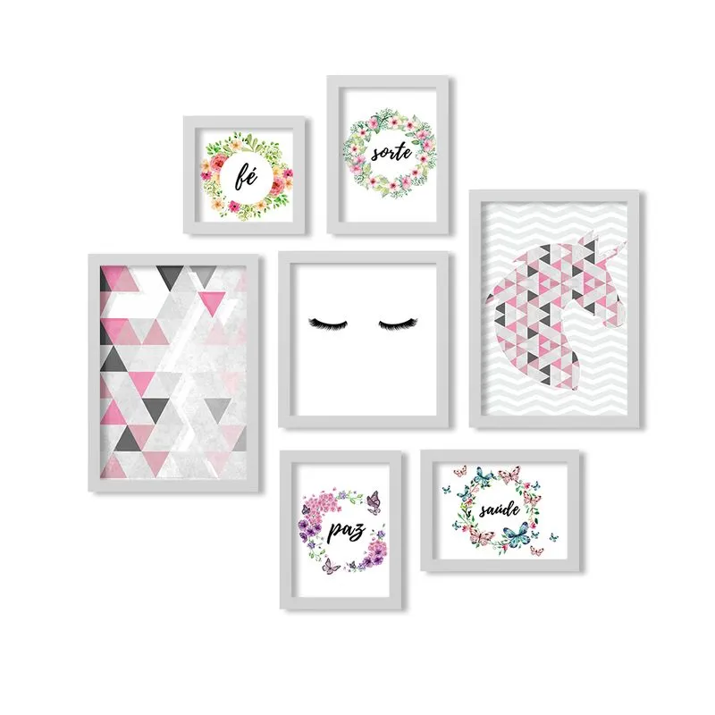 Kit 7 Quadros Grande LosQuadros Abstrato Rosa Floral