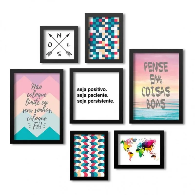 Conjunto 7 Quadros Decorativos Pense em Coisas Boas Los Quadros