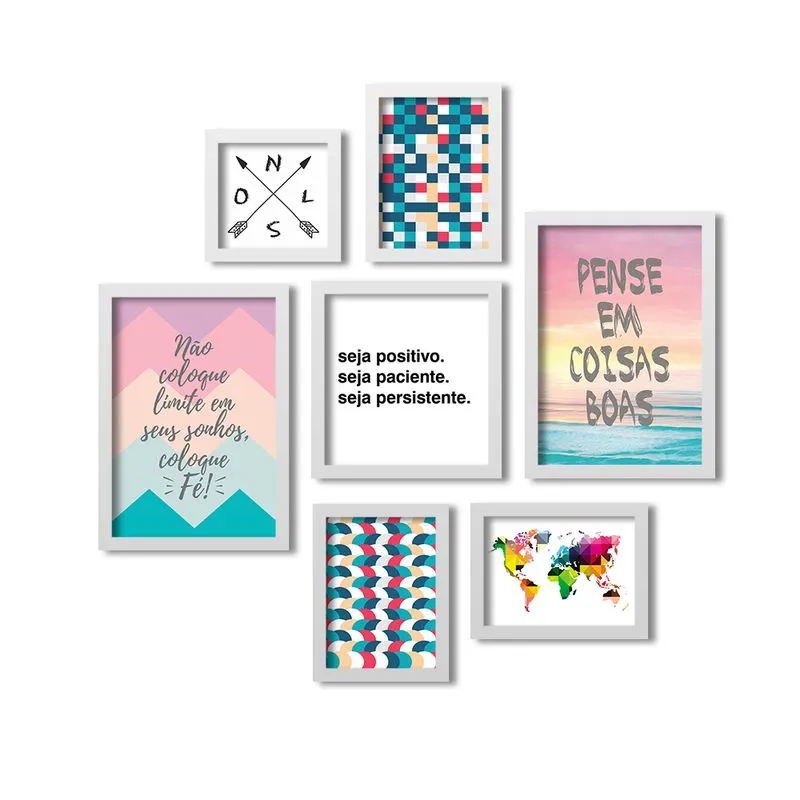Kit 7 Quadros Grande LosQuadros Pense em Coisas Boas