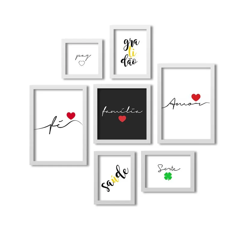 Kit 7 Quadros Grande LosQuadros Fé Família e Amor